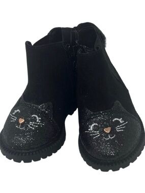 Toddler Girls Cat Boots Black Glitter Pom Pom Size 6 Wonder Nation